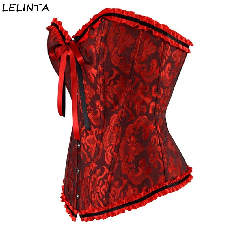 LELINTA женский атласный жаккардовый сексуальный корсет на шнуровке с косточками на талии, Бюстье размера плюс S-6XL топ в готическом стиле корсетный корсет