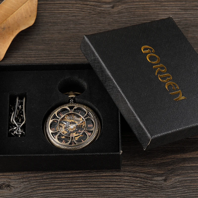 

Double Flip Cover Roman Numerals Men Mechanical Pocket Watch Bronze Vintage Hollow Steampunk Fob Watch With Necklace Women Gift
