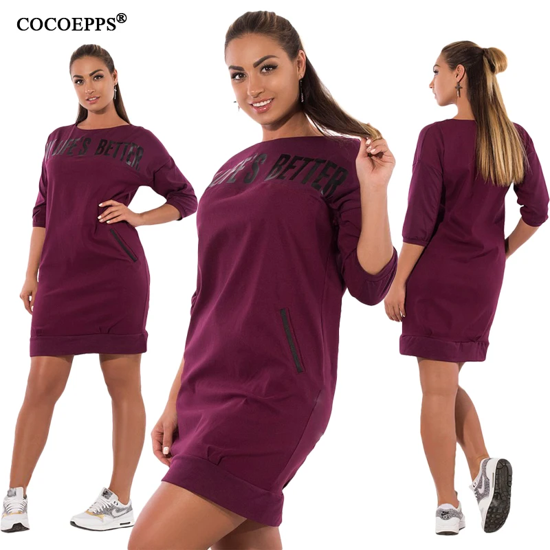 COCOEPPS осенние женские платья с буквенным принтом 5XL размера плюс женская одежда большого размера повседневное зимнее платье Элегантное vestidos 6XL