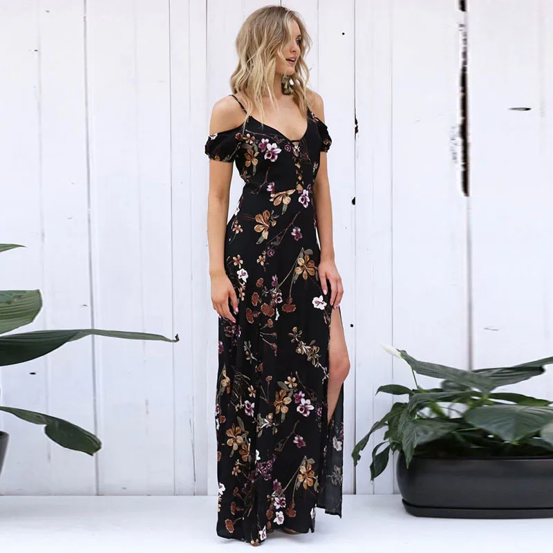 Для женщин богемные спагетти длинное платье на лямках 2019 Европейский стиль лето