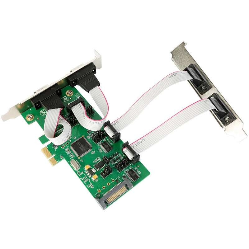 Verkaufen PCI Express 4 Ports Serielle Karte PCI-e Multi RS232 DB9 COM Port 5VDC 12DV SATA Externe Netzteil PCIe Niedrigen Profil Halterung