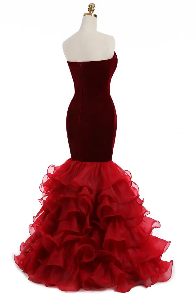 Новый элегантный характер haute couture вечернее платье бордовый Русалка каскадные