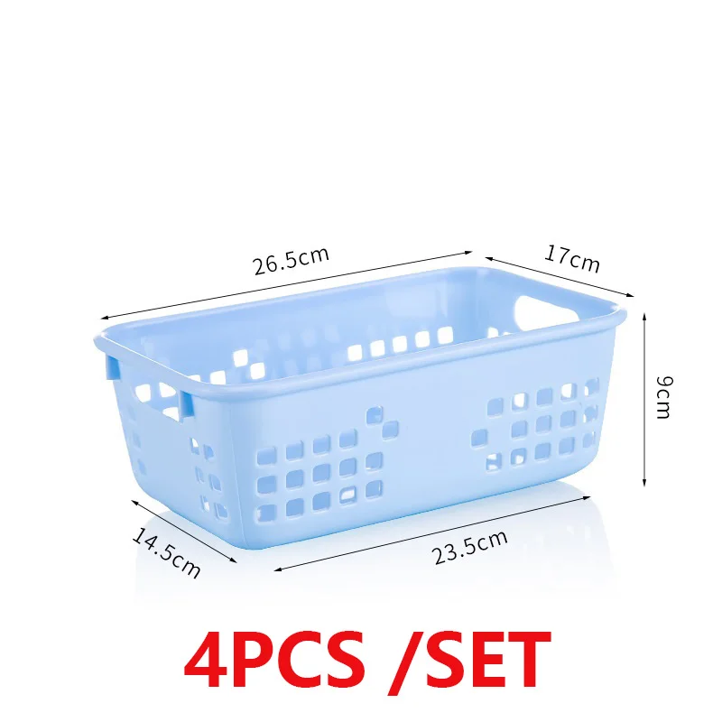 Baskets blue 4 шт. утолщенная пластиковая кухонная корзинка для хранения фруктов прямоугольные настольные коробки для хранения файлов корзины для игрушек - Цвет: Baskets blue