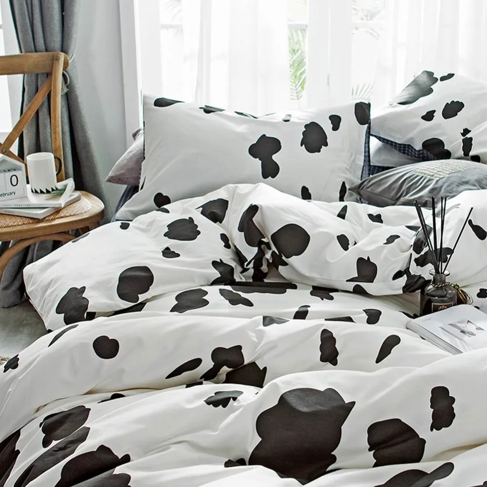 Комплект постельного белья из хлопка с принтом мультфильма Папа и мима Корова