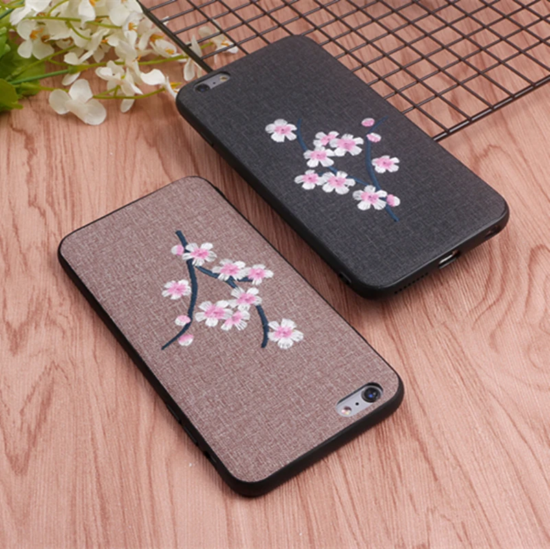 Вышивка plum цветок чехол для iPhone X плюс крышка Капа Коке 7 6 8 360 градусов Plus