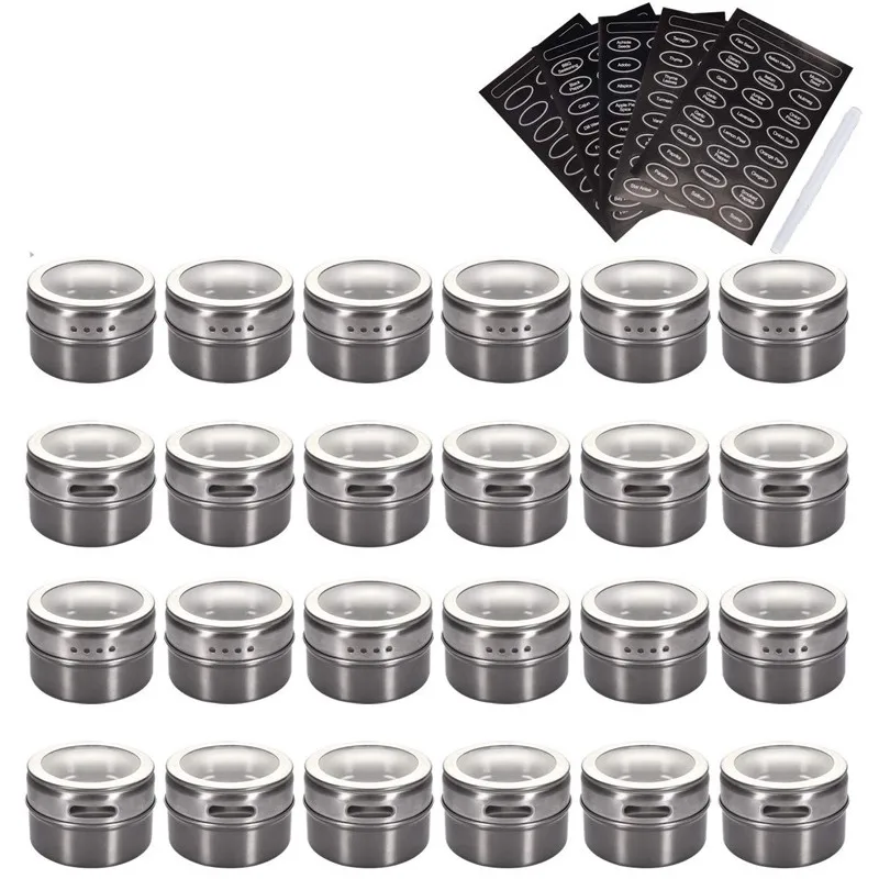 24 Pcs TPUSNOK с магнитным дном для специй баночки из нержавеющей стали с магнитным дном для специй Tins кухонная емкость для приправ контейнеры для хранения с метка для этикетки TPA79 - Цвет: 24 Pcs