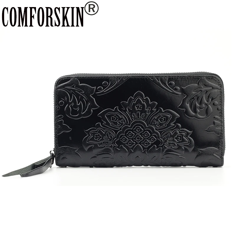 Длинные женские кошельки органайзеры из воловьей кожи с тиснением|brand purse|purse