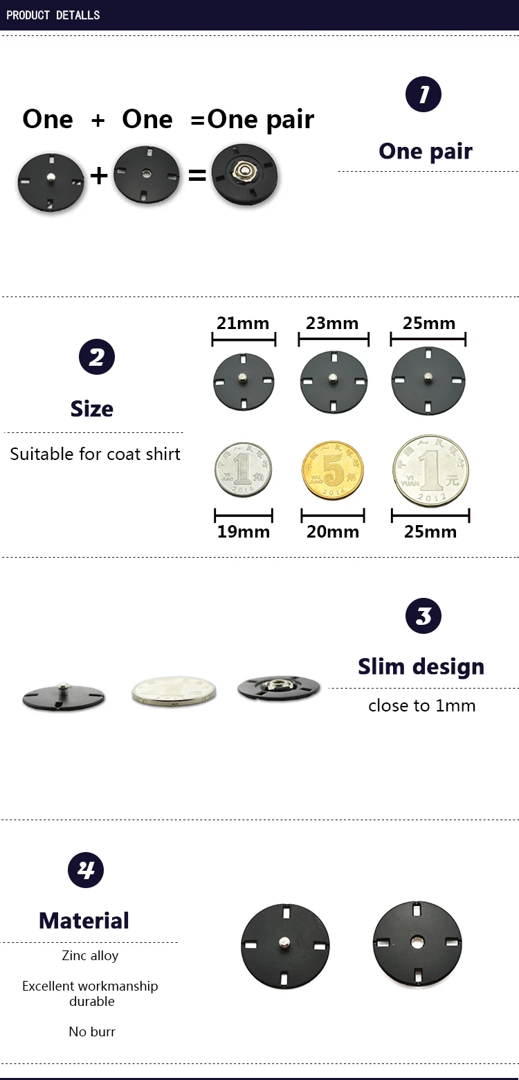 5Pcs 10-25mm Black Color Metal Snap Button for Clothing DIY Coat Buttons for Clothes Sewing Applications Accessories