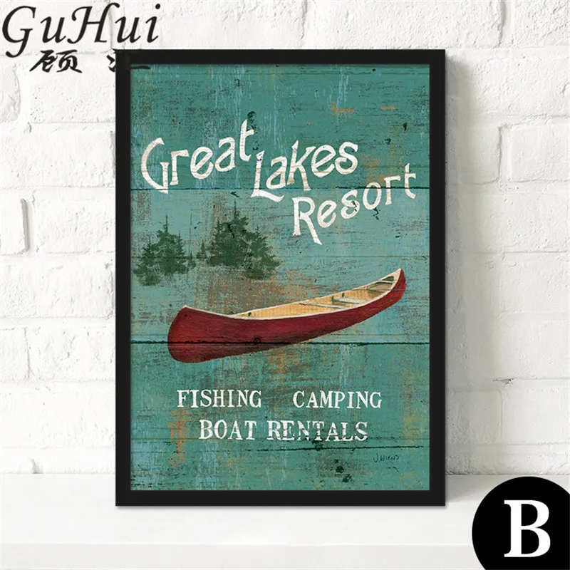 Американская Ретро ностальгическая деревня бистро Дикая Утка Лодка Холст