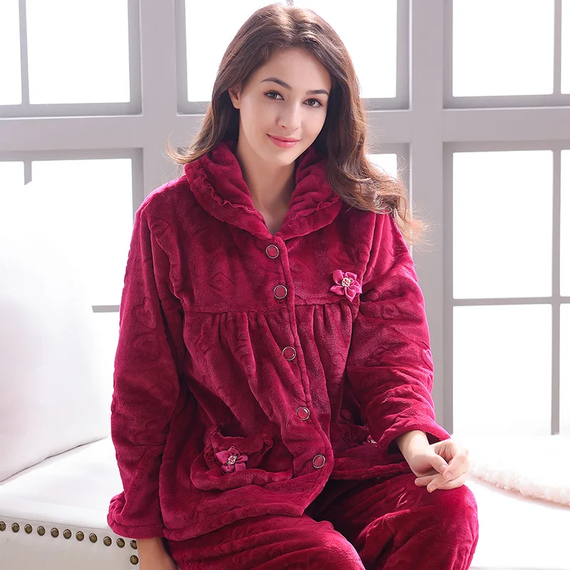 Зимние фланелевые пижамы утепленные женские комплекты одежда для сна Женская