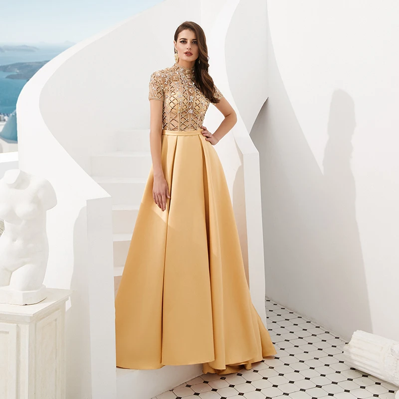 Forevergracedress желтые платья с короткими рукавами для выпускного вечера 2019 Стразы