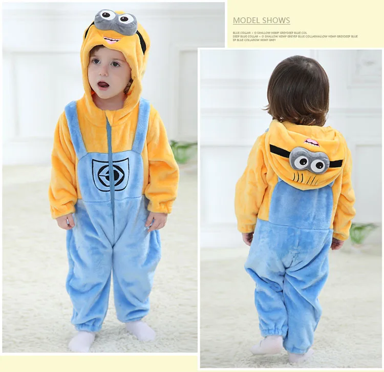 Baby Cartoon Rompers Newborn Hooded Toddler Clothing Boys Girls Minions Animal Jumpsuit Playsuit Costume Flannel Baby Rompers