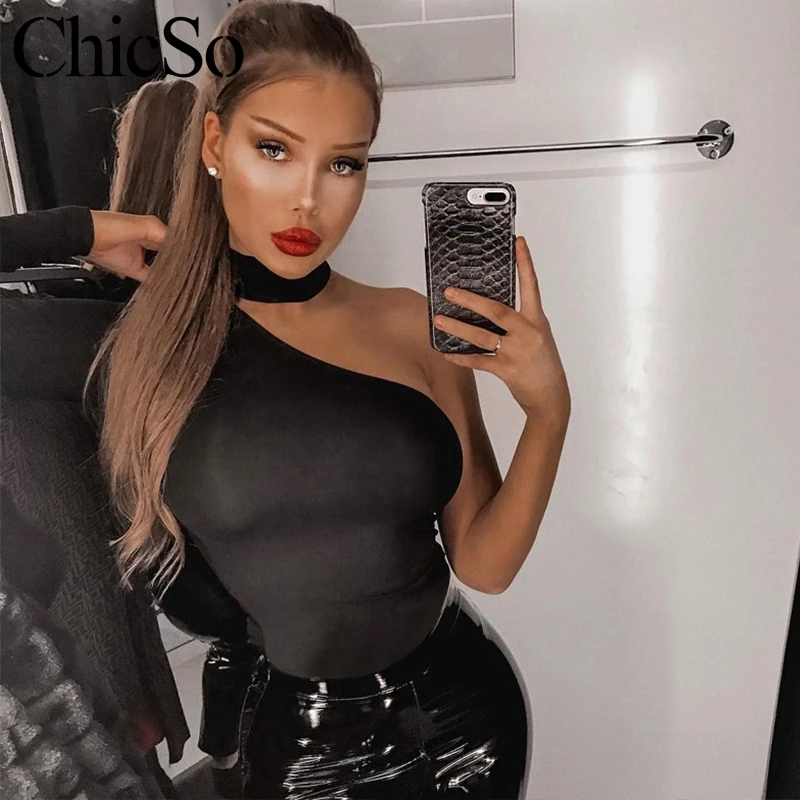 Женский боди MissyChilli на одно плечо с лямкой шее для фитнеса бодикон цельный летний