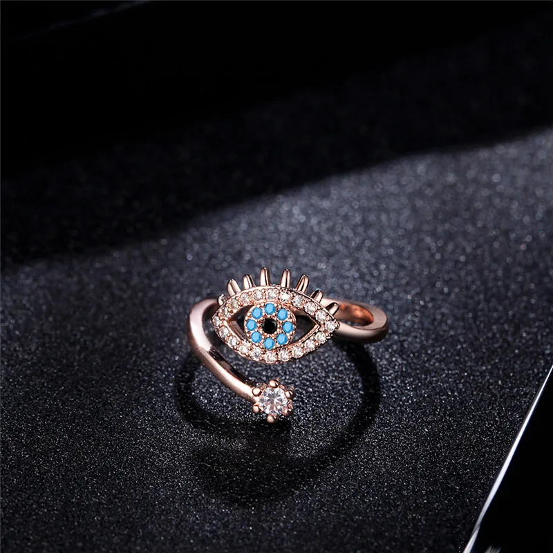 Romad Элегантное синее кольцо с кубическим цирконием сглаза для женщин и девушек