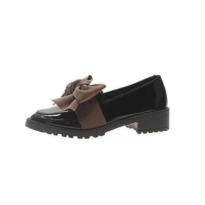 brown flatsC102 Женские туфли-оксфорды; туфли без каблуков с бантом; яркие кожаные лоферы на не сужающемся книзу массивном каблуке с круглым носком; туфли на низком каблуке без застежки; черные винтажные туфли в британском стиле для девочек - Цвет: brown flatsC102