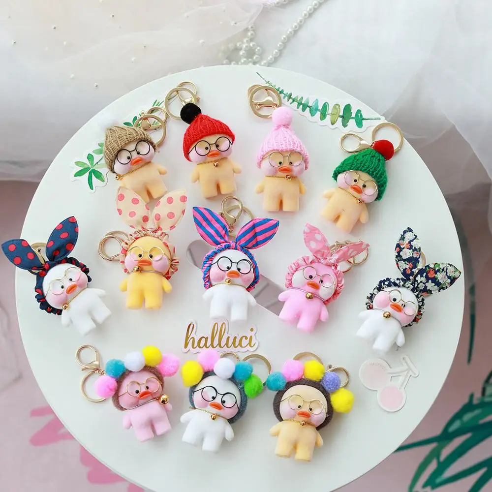 

Kawaii LaLafanfan Cafe Duck Pendant Keychain Cartoon Cute Duck Car Decor Animal Dolls Girl Toys Birthday Gift For Children
