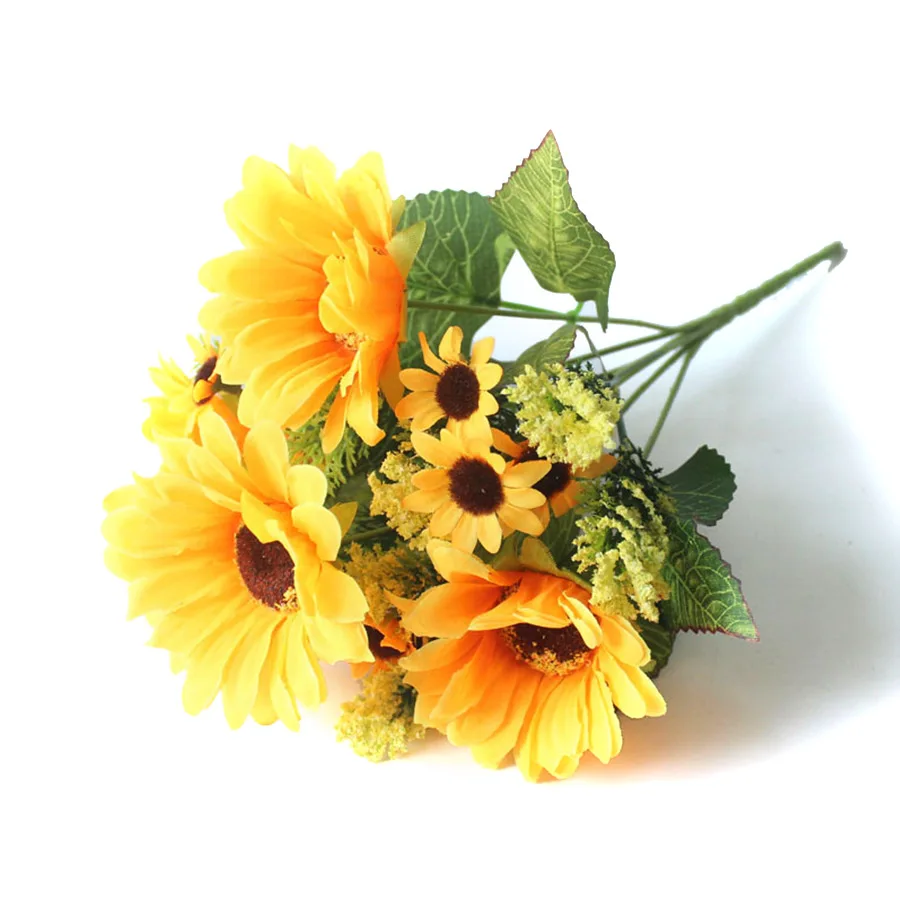 Искусственные шелковые цветы, Подсолнух для украшения дома, желтые большие искусственные тканевые цветы, свадебный букет, маленькие цветы, Декор - Цвет: sunflowers