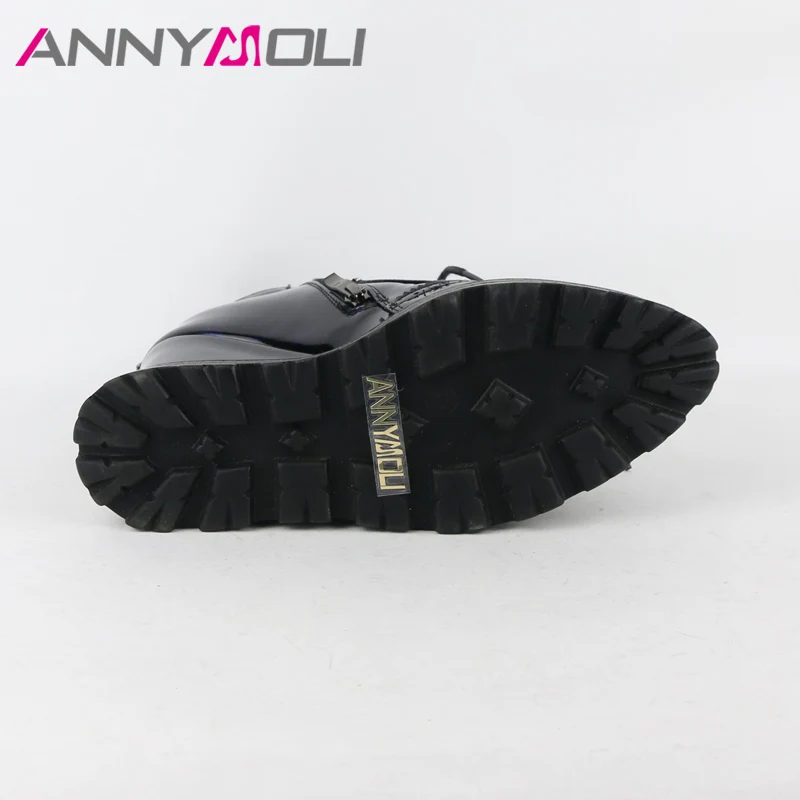 ANNYMOLI/зимние женские ботильоны на платформе; ботинки на танкетке; женские осенние ботинки на высоком каблуке; обувь; модель года; размер 42; Chaussure Femme