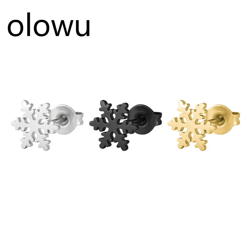 Olowu золотые маленькие милые серьги гвоздики в виде снежинки женские ювелирные