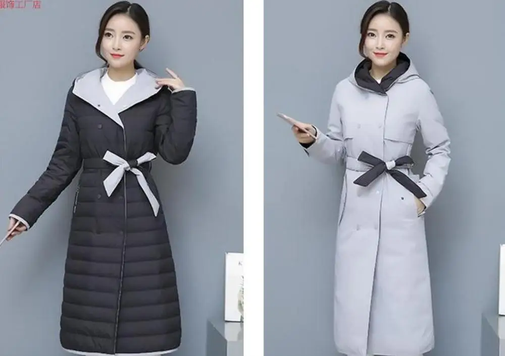 Black and grey Новинка, зимние пальто для женщин, двухсторонний, с капюшоном, тонкий светильник, пуховик, 90% утиный пух, пальто для женщин, теплая длинная парка, верхняя одежда - Цвет: Black and grey