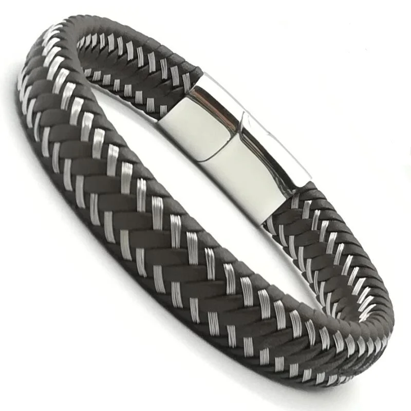 Модный Круглый браслет из натуральной кожи мужские крутые браслеты нержавеющей