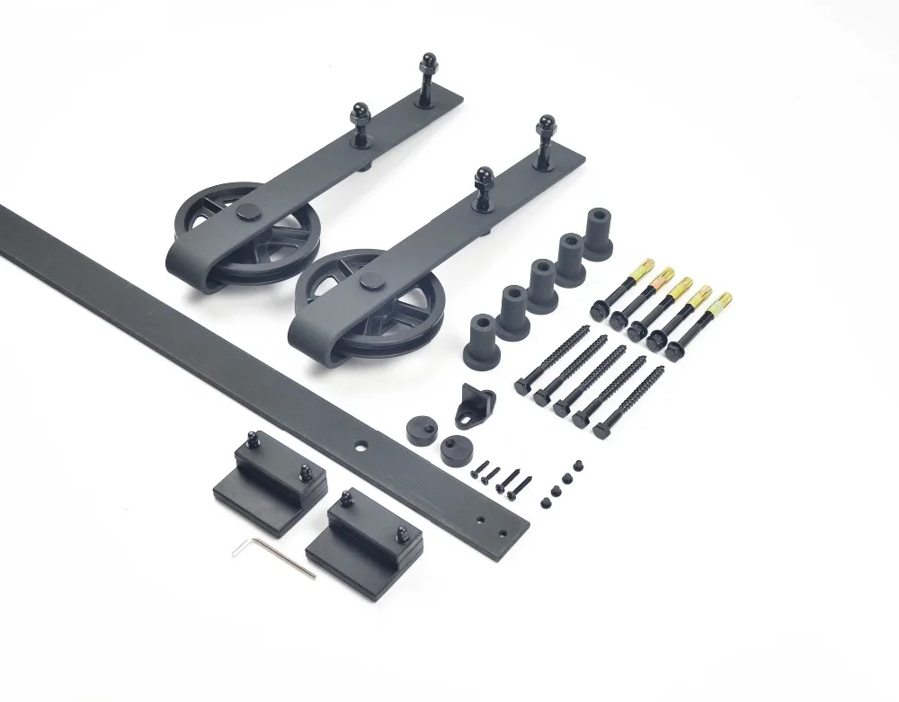 

150cm-244cm big wheel sliding door barn wood door hardware kit Rail rustic black barn door sliding track System Kit