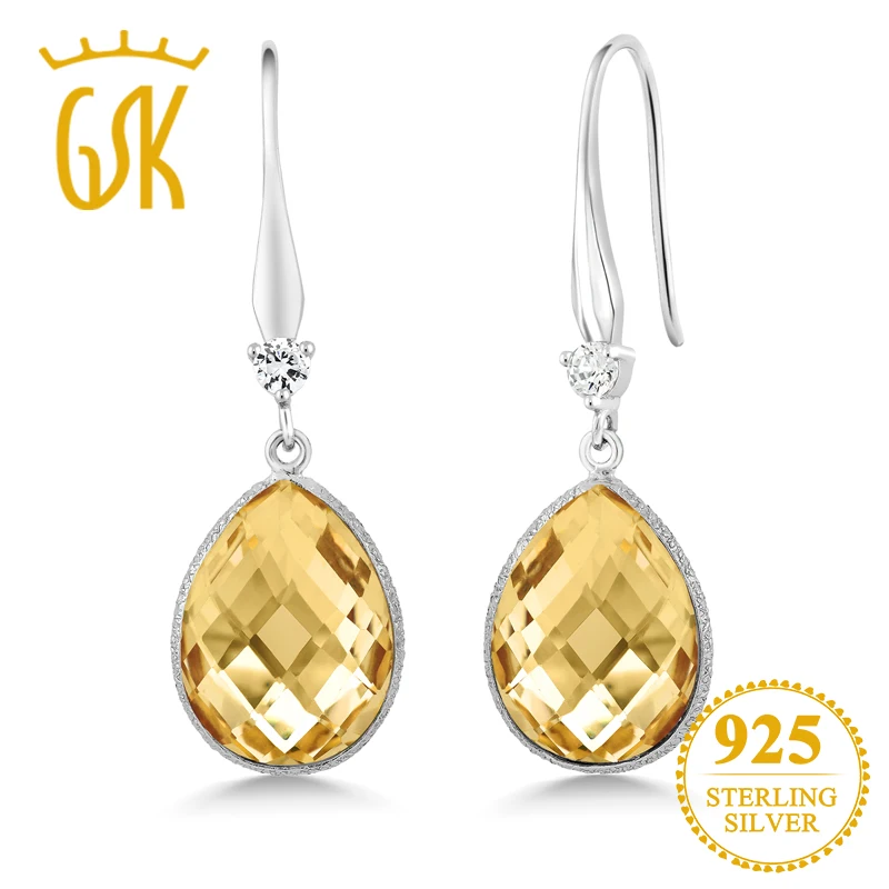 GemStoneKing 14 00 Ct Груша Форма натуральный цитрин драгоценный камень 925 серебрянная