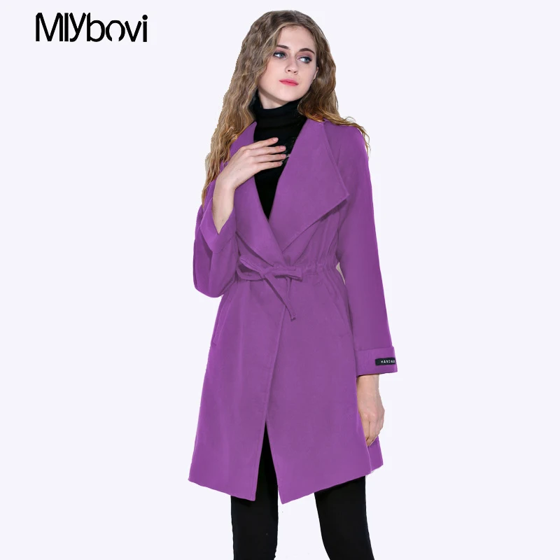 Новое Поступление Женское пальто Тренч с поясом OL однотонный