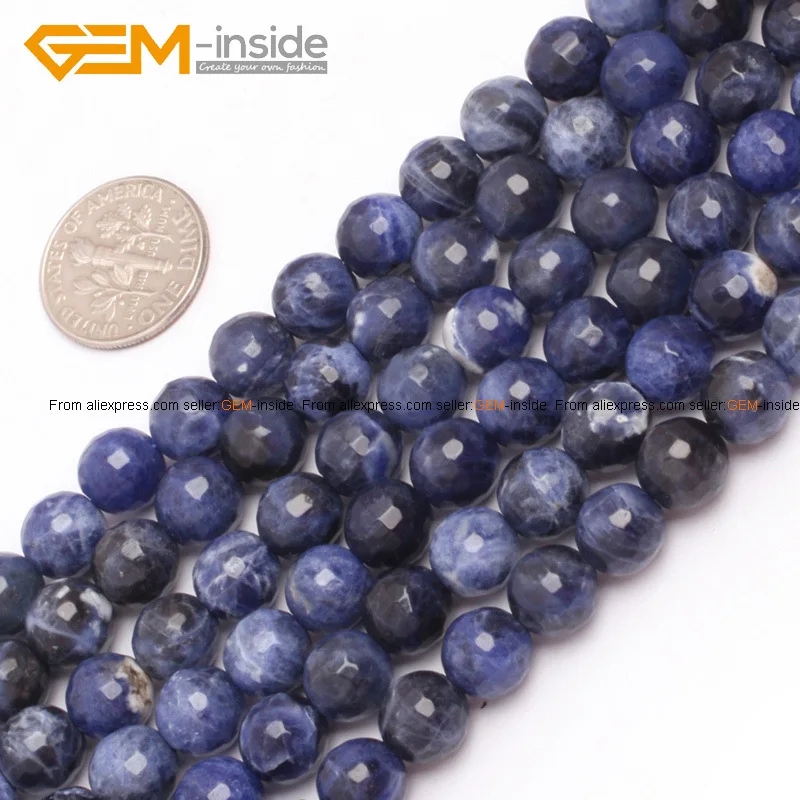 Бусины из натурального камня 4-12 мм Круглые граненые бусины содалита для