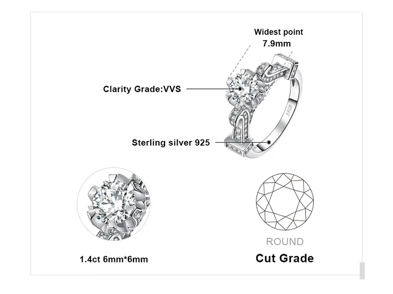 JewelryPalace архитектура 1.4ct кубического циркония Solitaire обручение кольцо 925 пробы серебряные подарки для женщин Новое поступление лидер