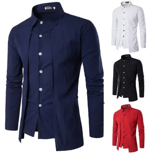 Thefound Горячее предложение мужские рубашки с длинным рукавом Slim Fit однотонные Urban