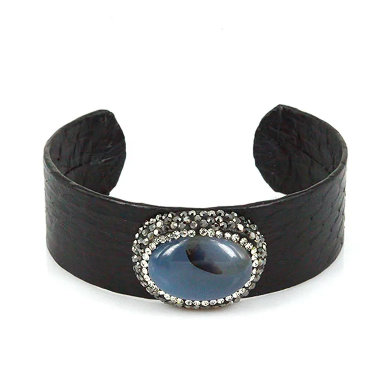 Роскошные ювелирные изделия черный серый кожаный Овальный натуральный