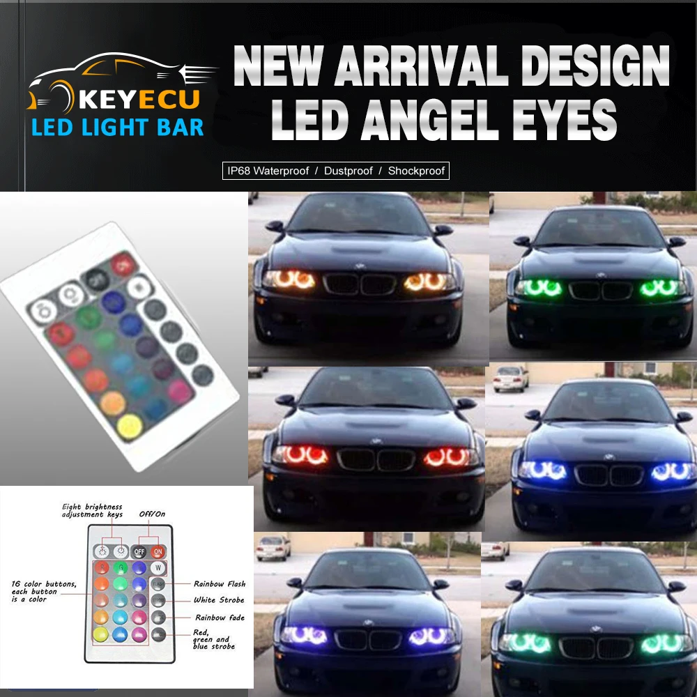 Ксеноновые фары KEYECU RGB разноцветные светодиодные ангельские глаза для E36 3 с евро