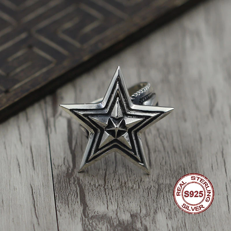 S925 sterling silver men's open ring Personalized fashion style Five-star domineering popular jewelry Send lover's gift | Украшения