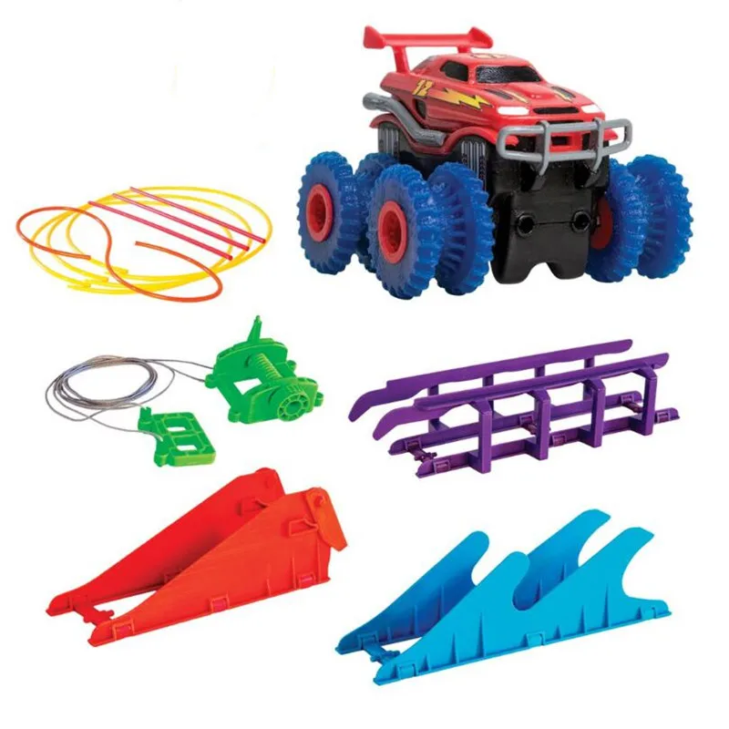 Новый набор Trix Truxs Monster Truck Stunt Car That Flip Climb And Zip Line мощный 4 колесный привод