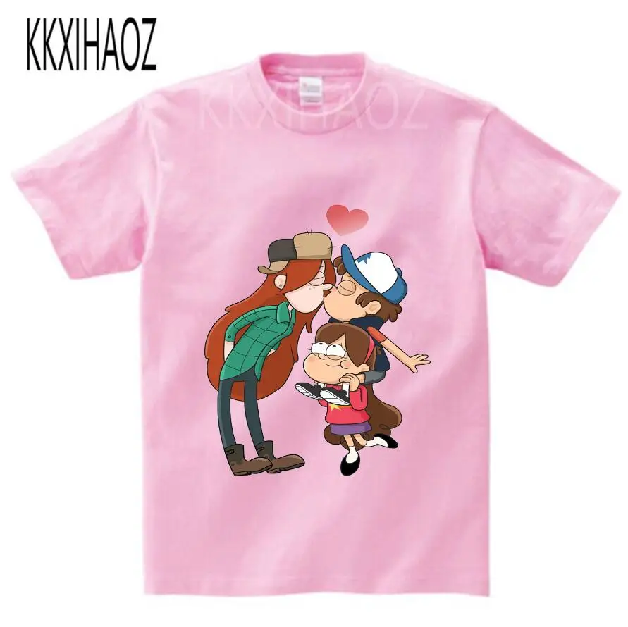 pink childreT-shirt Футболки для мальчиков и девочек с изображением Гравити Фолз Мэйбл Диппер детские забавные мультяшные футболки с коротким рукавом, детские топы, футболки, одежда для малышей NN - Цвет: pink childreT-shirt