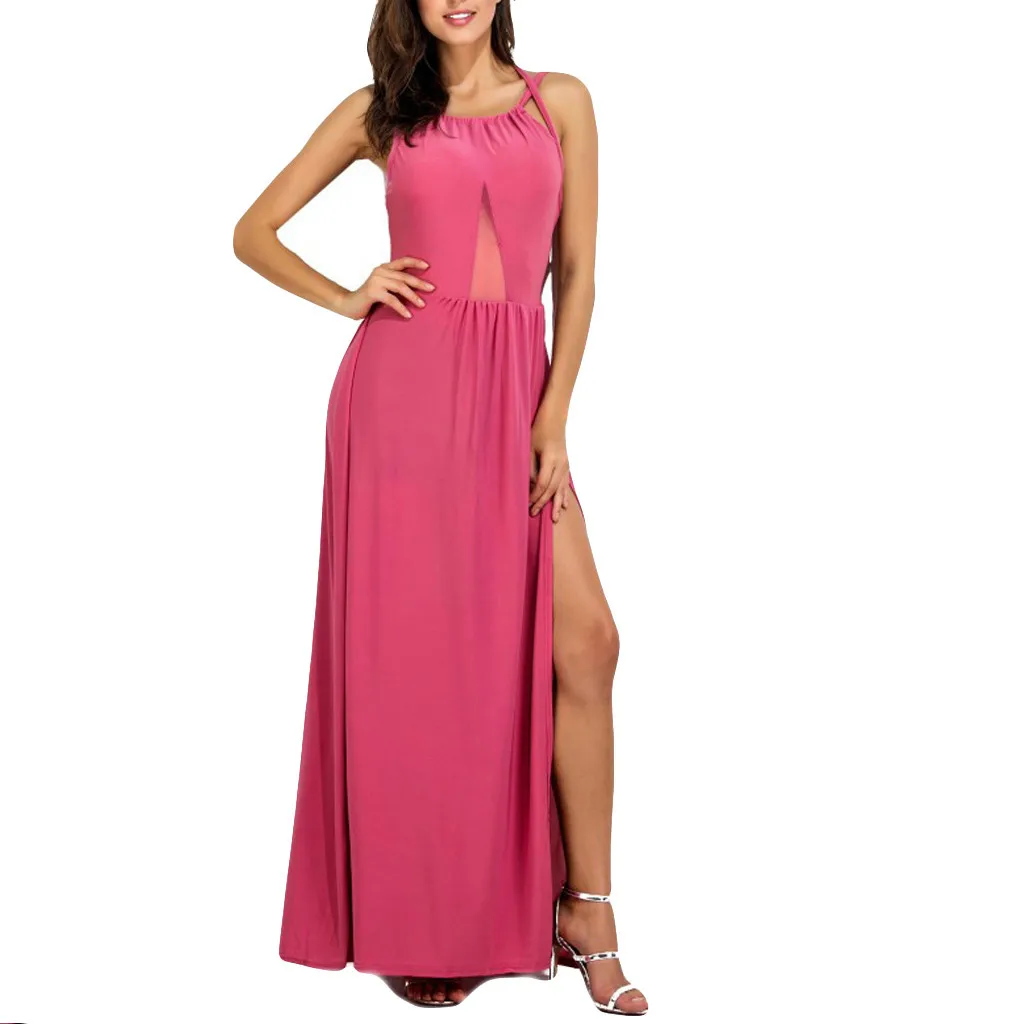 Женское платье 2019 модное женское сексуальное чистый цвет с разрезом открытая