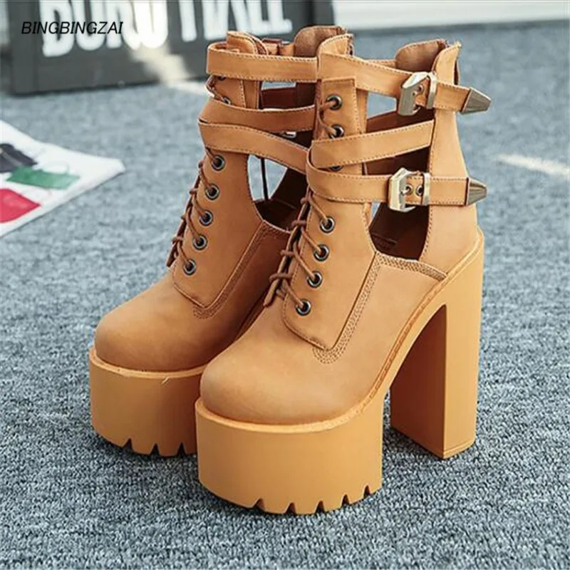 

Women's boots shoes women 15CM square heel high heels nude boots women short boots autumn sandals 34-39 BBZAI