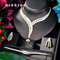 hibride unique design gold color dubai 4pcs wedding bridal cubic zircon necklace set dress jewelry set for party gifts n 834