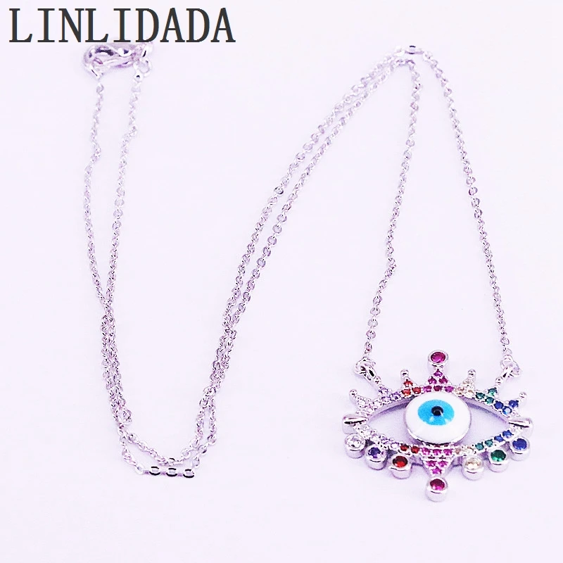 

6Pcs NEW fashion Colorful Zirconia CZ Micro Pave eye pendant Chain Necklace