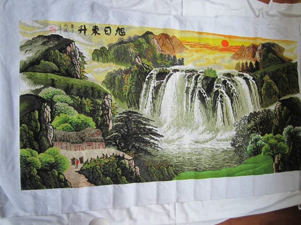 Ручная вышивка пейзаж Картина восходящее солнце|embroidery wall|embroidery bobbinpainting software |