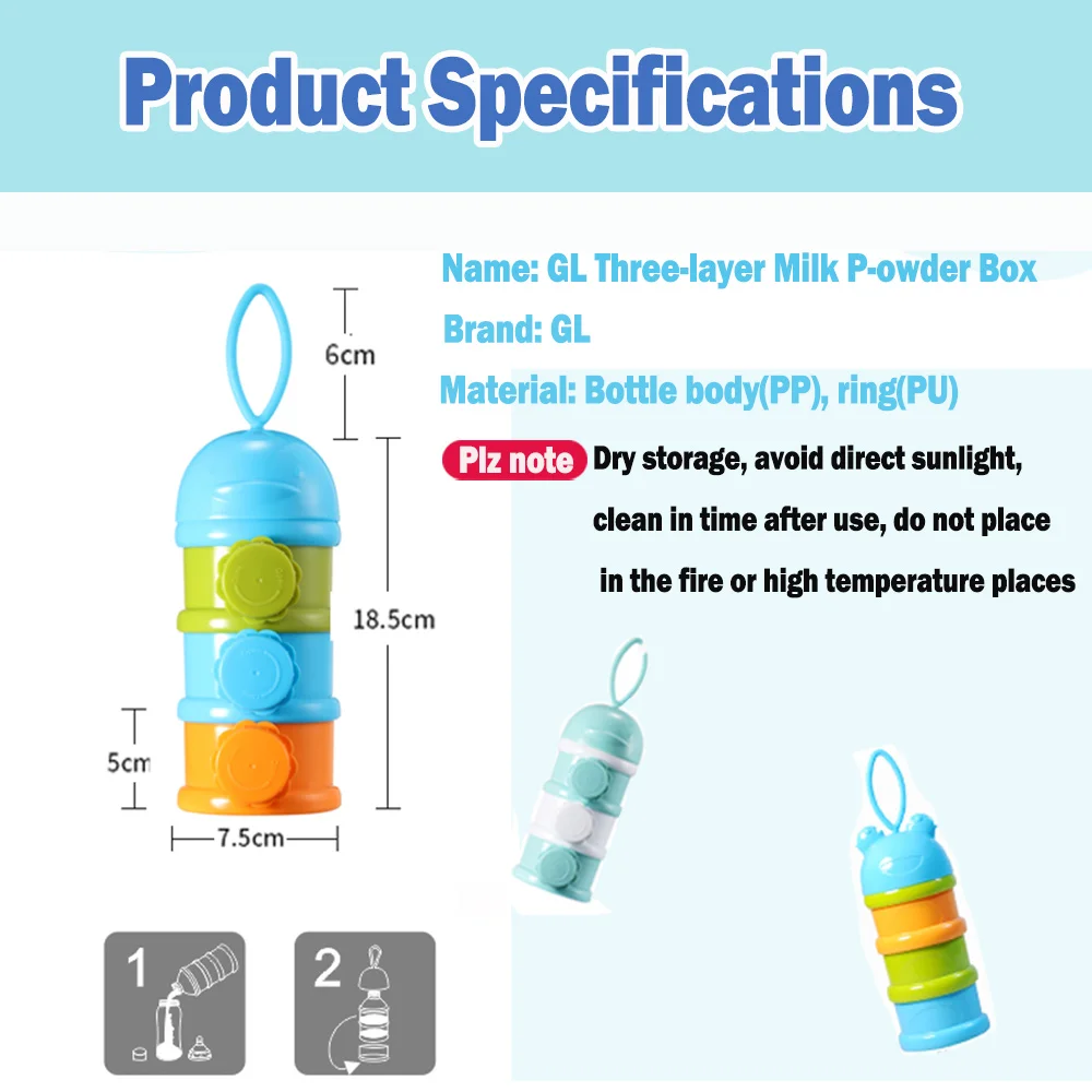 

GL Portable 3 Layer Baby Milk Powder Storage Container BPA Free Food Storage Box Sealed Dispenser Formula Fruit Snack Store Box