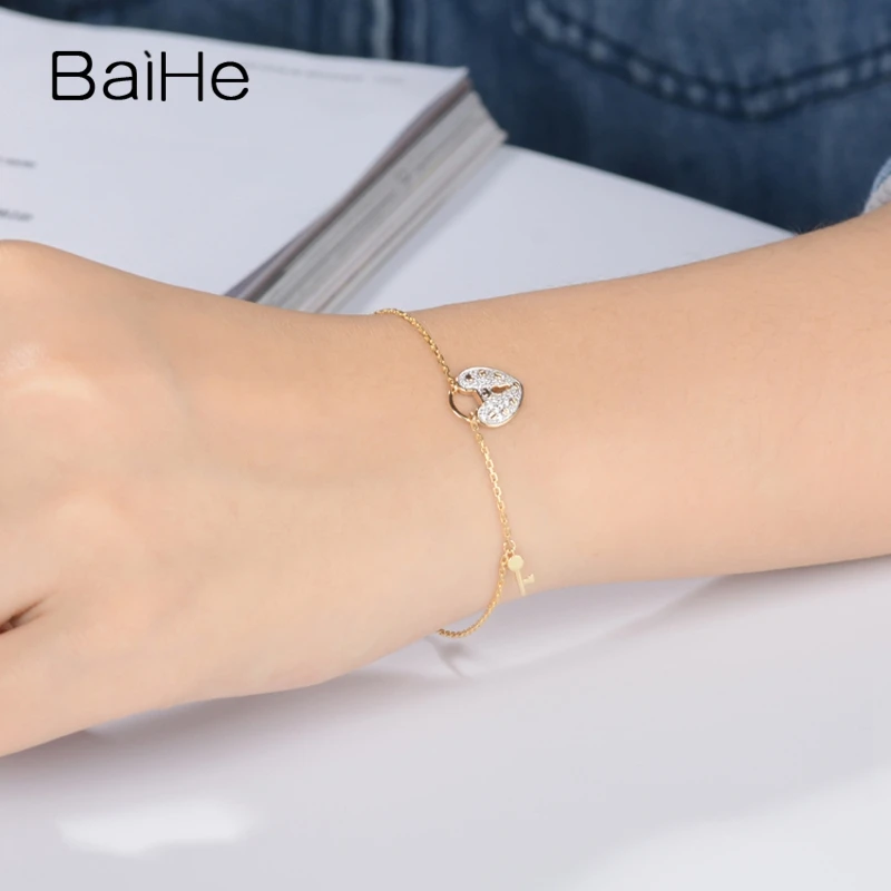BAIHE Solid 14 K желтое золото 0.13ct Сертифицированный H/SI натуральные бриллианты юбилей женские модные ювелирные изделия браслет