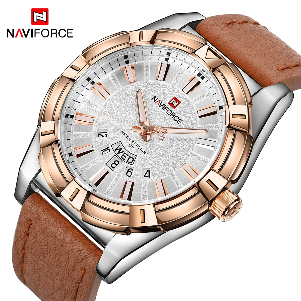 Часы NAVIFORCE мужские армейские повседневные спортивные кожаные