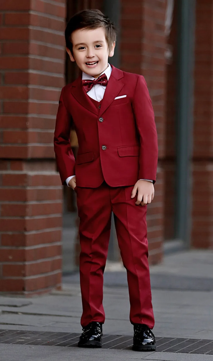 5 шт. мальчиков бордовый костюмы Slim Fit подносителя колец костюм для деловой
