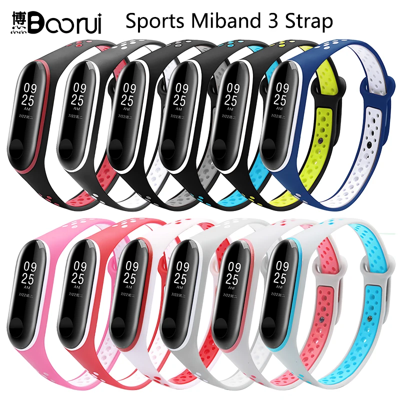 Ремешок BOORUI спортивный для Miband 3 Двухцветный силиконовый сменный Браслет xiaomi mi