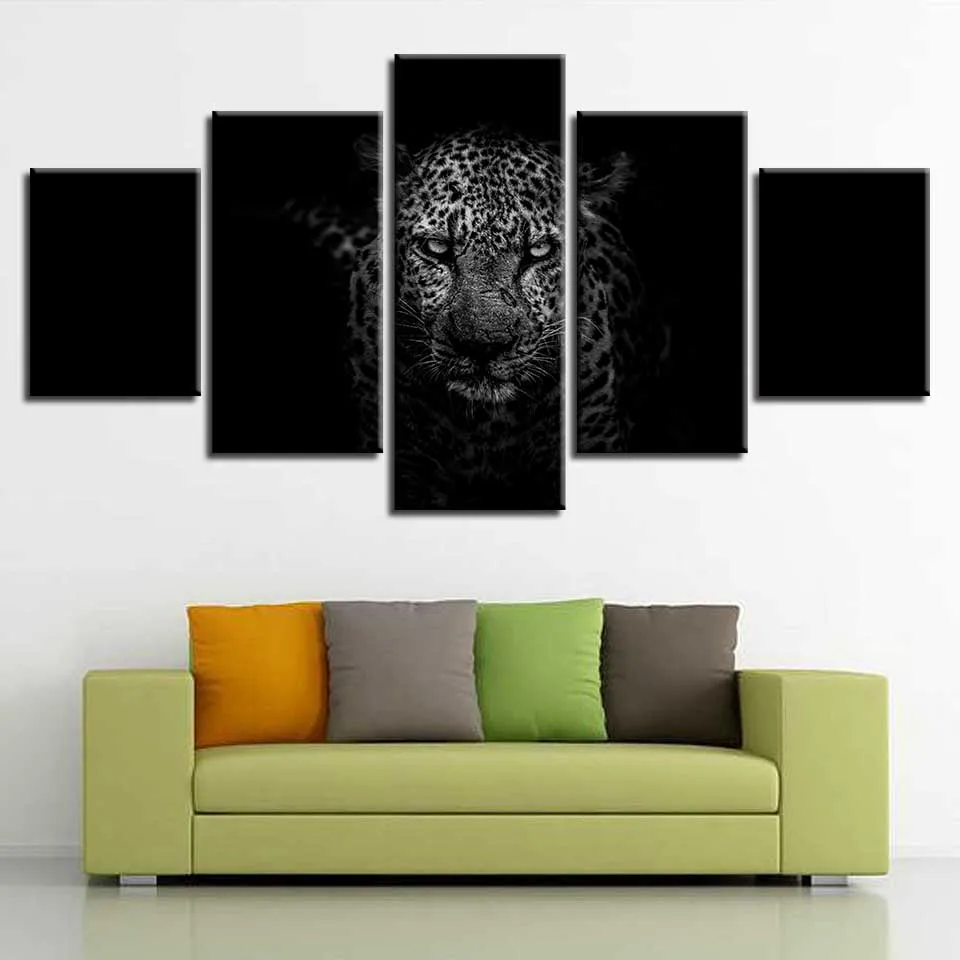 Home Decor Гостиная стены Книги по искусству HD с 5 шт. черный фон животных Leopard Картины
