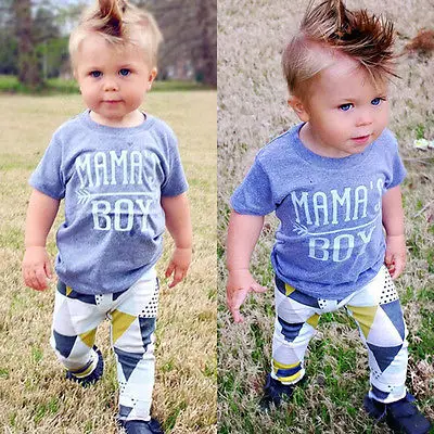 2017 2PCS Newborn Baby Boys Clothes Short Sleeve Tops T-shirt Long Pants Leggings Outfits Clothing Set Mama's Boy Print |