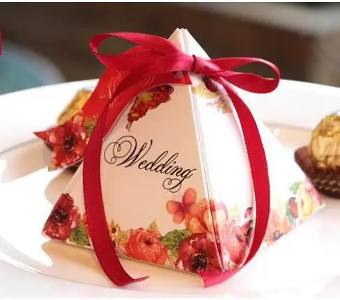 50pcs red Свадебные декоративные сладости коробка с цветочным узором, ярких цветов коробка с лентой и приглашения на свадьбу, на праздник, сувениры и подарки Baby Shower коробка конфет Коробки - Цвет: 50pcs red