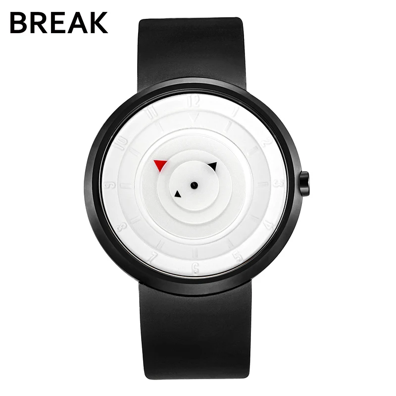 BREAK Top Мужские Женские Унисекс Модные Повседневные Спортивные кварцевые наручные часы креативные часы с черным резиновым ремешком водонепроницаемые часы для мужчин - Цвет: B106-RUB-WH